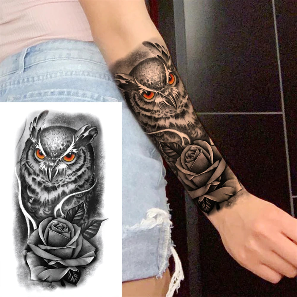 Full Arm Temporary Tattoo Sleeve - Realistic Warrior Lion Tiger Flower & Maori Design Fake Tattoos