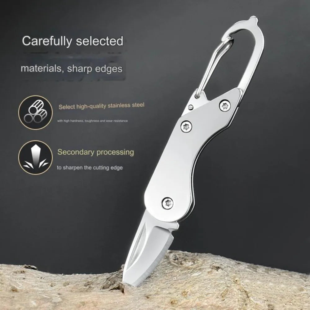 Stainless Steel Mini Folding Knife Keychain – Portable EDC Pocket Multitool for Camping & Outdoor Use