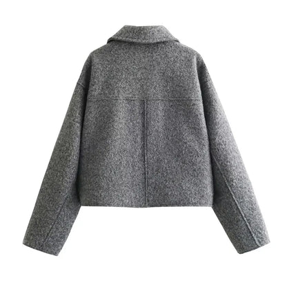 TRAF Women’s Autumn Winter Cropped Tweed Jacket – Short Zip Coat, Demi-Season Outerwear