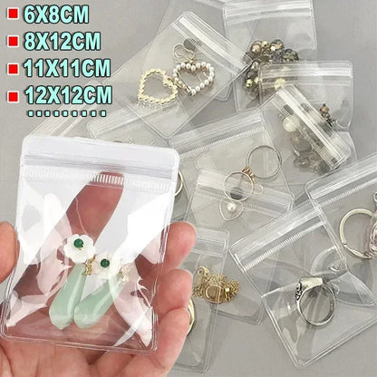 10/100pcs Thick PVC Jewelry Bags — Transparent Self-Sealing Pouches for Storage, Display & Anti-Oxidation Protection
