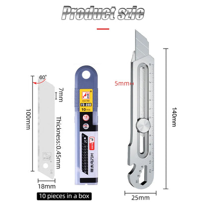 6-in-1 Stainless Steel Utility Knife: Multi-Function Design with Tail Break, Ruler, Bottle Opener, and Retractable Box Cutter - Essential Art Supplies