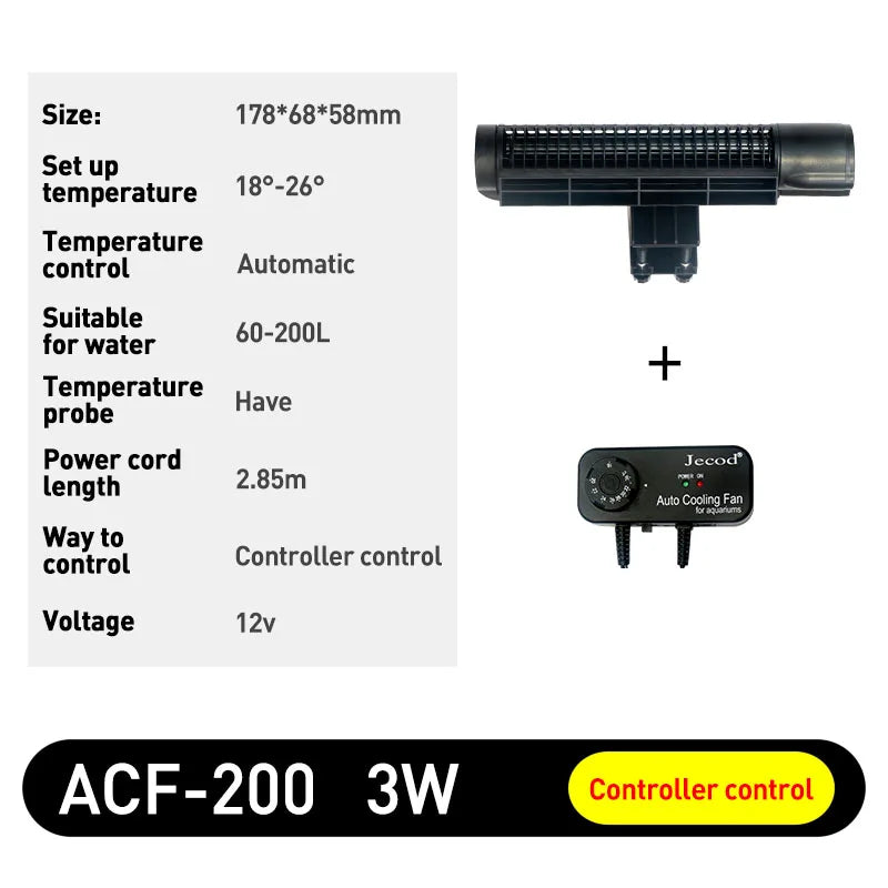 Jebao Jecod ACF Series Aquarium Cooling Fan – Mute Automatic Temperature Control for Marine Tanks, 12V 3W/4W Cooler Accessory