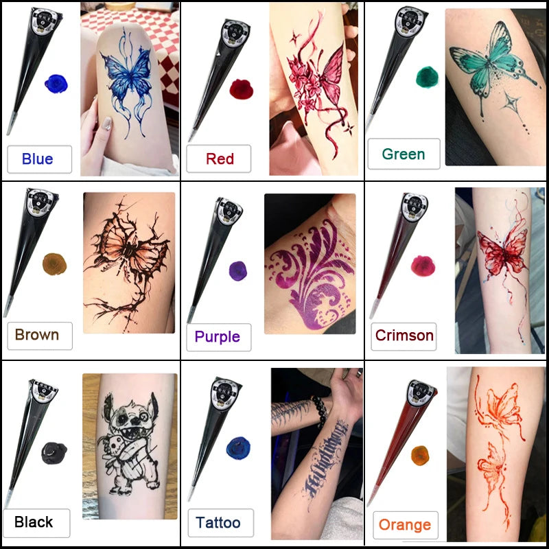 Henna Temporary Tattoo Cone – Non-Toxic Waterproof Body Art Paste for Skin Decoration, Festival & Creative Body Painting