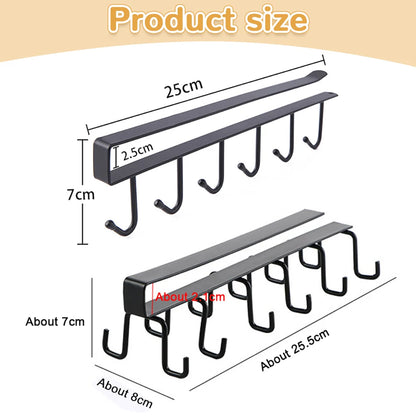 Iron Metal Under-Shelf Hanging Rack - 6 Hooks Storage Shelf for Kitchen & Bathroom Organizer