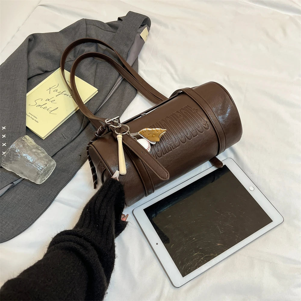 2024 Multifunctional Cylinder Shoulder Bag for Women – Luxury Crossbody Handbag with Pendant