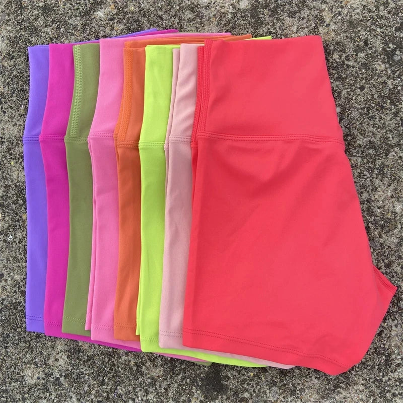 Women's High Waist Athletic Yoga Shorts – Solid Color Squat Proof Fitness Shorts for Running, Cycling & Training