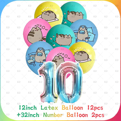 Cute Cat Birthday Party Decorations - Kawaii Balloon Set, Cake Toppers, Bunting Banner, and Party Backdrop Supplies