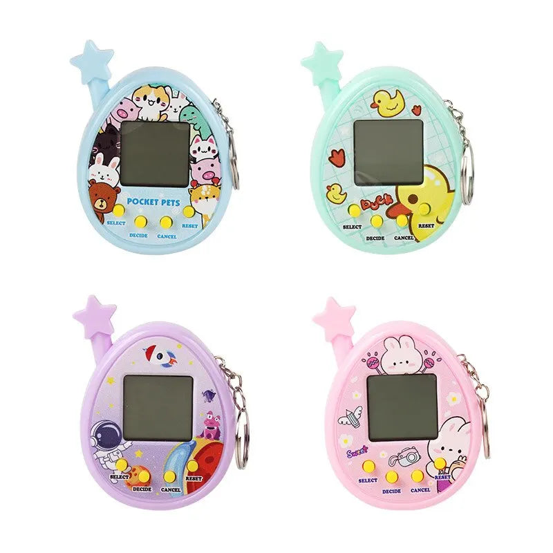 2Pcs Electronic Virtual Pet Raising Handheld Game Console - Mini Keychain Toy in Random Color