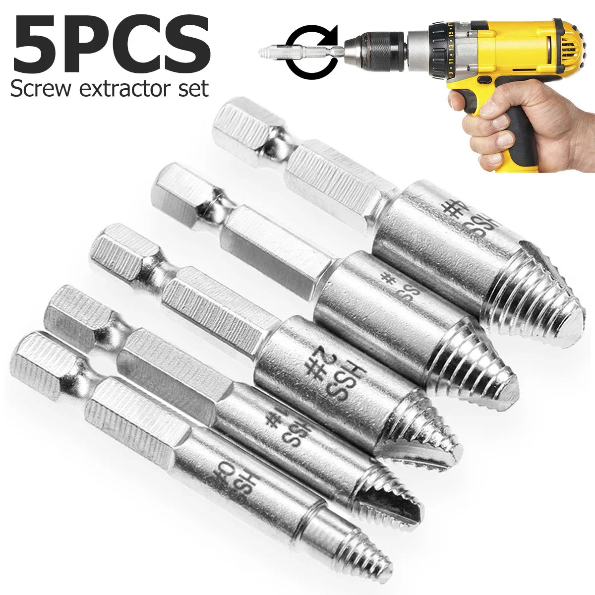 SenNan 5Pcs Damaged Screw Extractor Drill Bit - High-Speed Steel for Easily Removing Broken Screws & Bolts