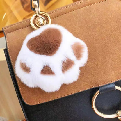 Cat Paw Plush Keychain - Cute Fluffy Faux Fur Pendant Charm for Backpacks, Bags & Car Keys