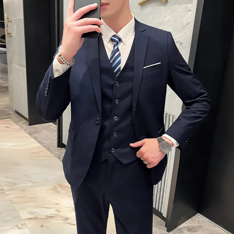 High-Quality Men’s 3-Piece Suit Set — Business Casual & Wedding Outfit (Jacket + Vest + Trousers), 2024 Fashion Banquet, Sizes S-6XL