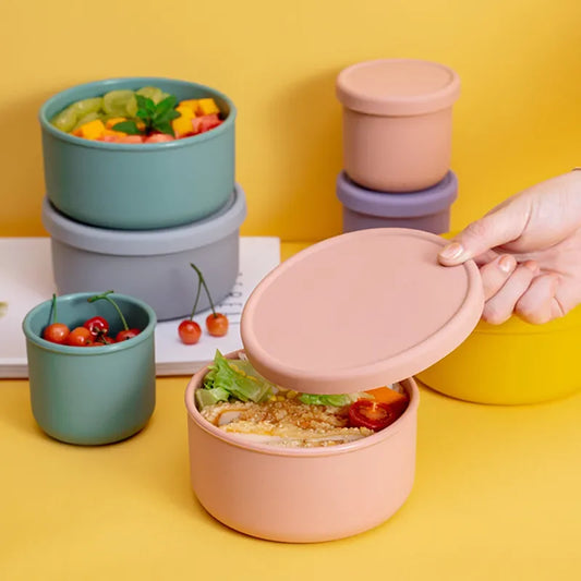 Circular Silicone Lunch Box (250ml/650ml) – Microwave Safe Fresh-Keeping Bento Box for Snacks, Salad & Meal Prep