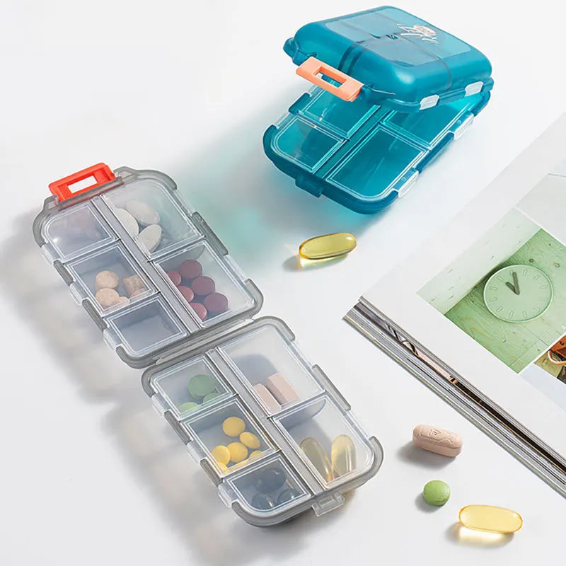 JUSTLANG Portable Medicine Box – Waterproof & Moisture-Proof Pill Container with 10 Small Grid Cells for Tablets Storage