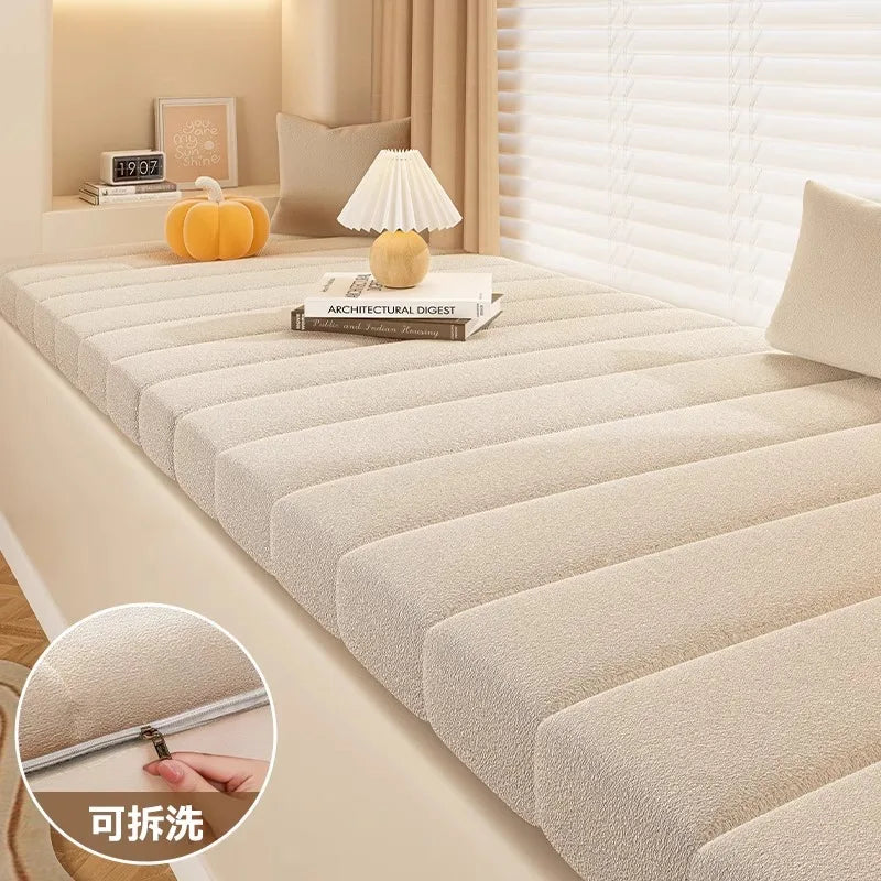 Customized Teddy Sponge Windowsill Cushion – High-Density Waterproof Non-Slip Sofa Cushion, 4.5/6.5/9.5 cm Options