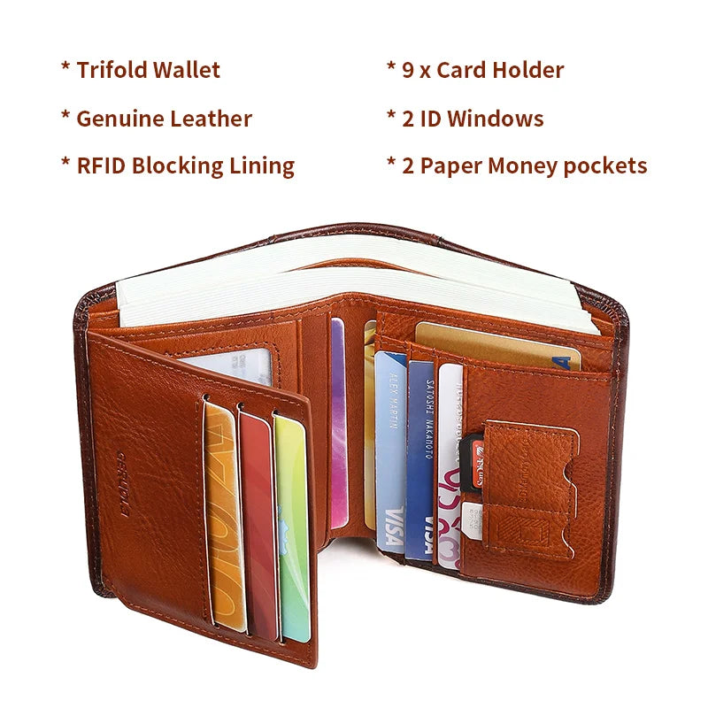 GERUOLA Slim RFID Genuine Leather Wallet for Men – Multifunctional Credit Card & ID Holder, Dark Brown Minimalist Bifold Wallet