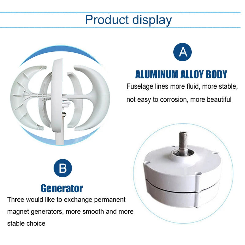 3000W Vertical Wind Turbine – 12V/24V/48V Small Windmill with 220V Output for Home & Farm, Includes MPPT Controller