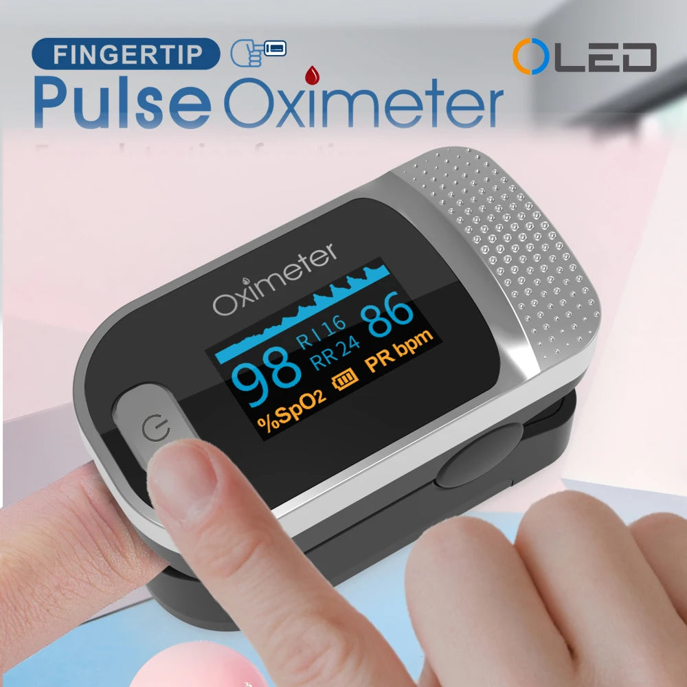 KIUZOU Finger Pulse Oximeter – SPO2, PR, PI, RR Blood Oxygen Saturation and Heart Rate Monitor with OLED Display