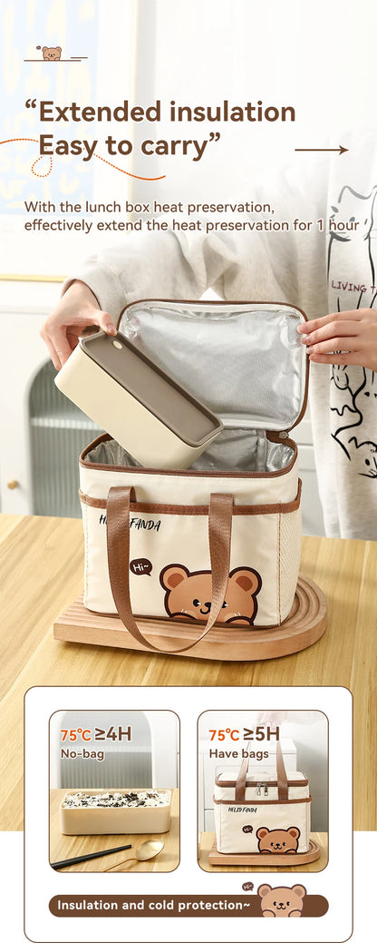 WORTHBUY Cute Thermal Lunch Bag – Large Capacity Insulated, Waterproof & Portable Picnic Cooler for Students