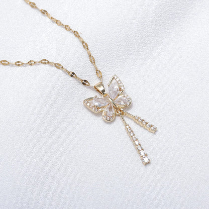 Exquisite Micro Inlaid Zircon Butterfly Tassel Necklace – Titanium Steel, Perfect Gift for Fashion-Forward Women