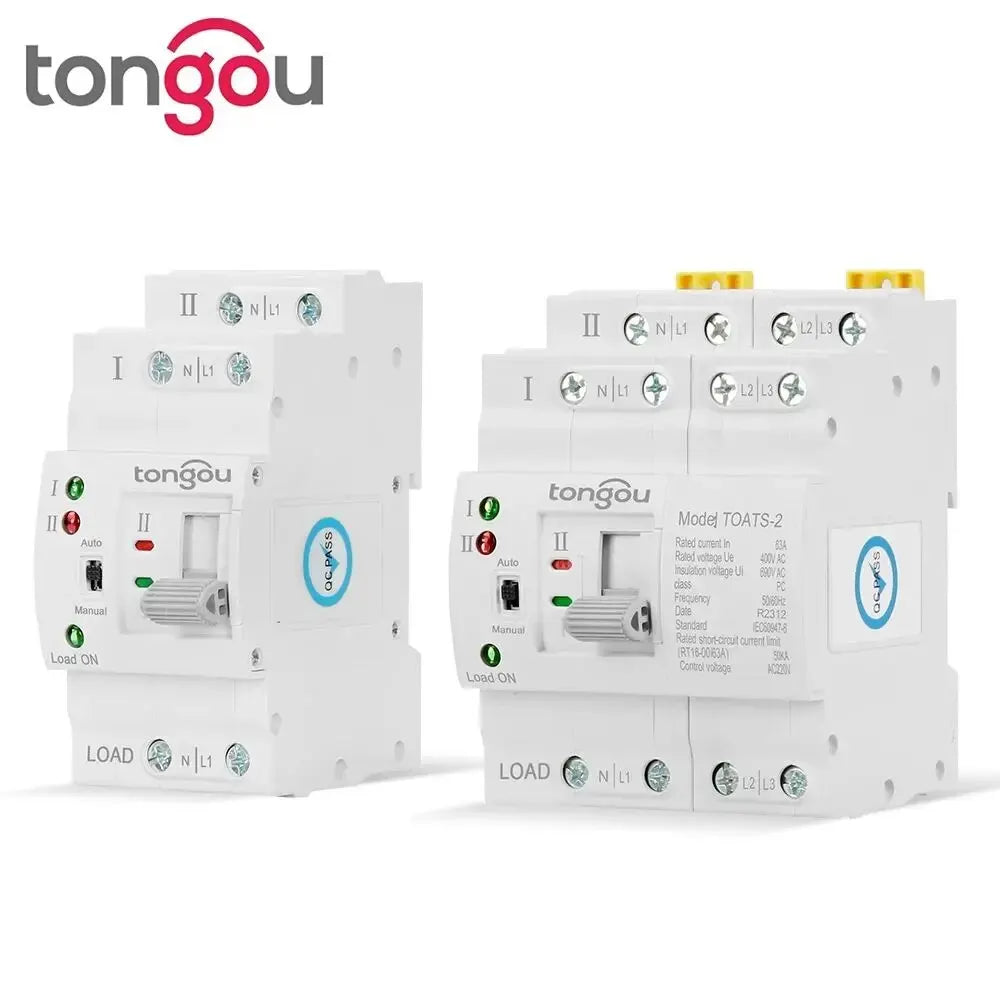 TONGOU Din Rail 2P 4P ATS Dual Power Automatic Transfer Switch – Electrical Selector for Uninterrupted Power, 110V/220V, 63A