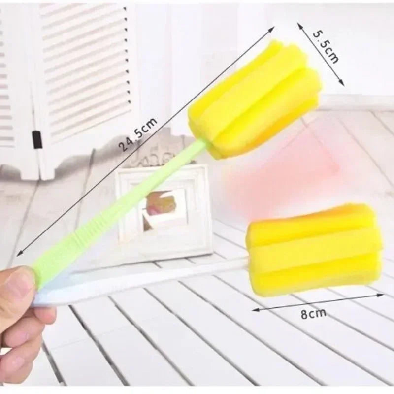 3pcs Cup & Bottle Cleaning Brushes — Sponge & Brush Set for Glass, Wine, Coffee & Tea Cups, Kitchen Cleaning Tool