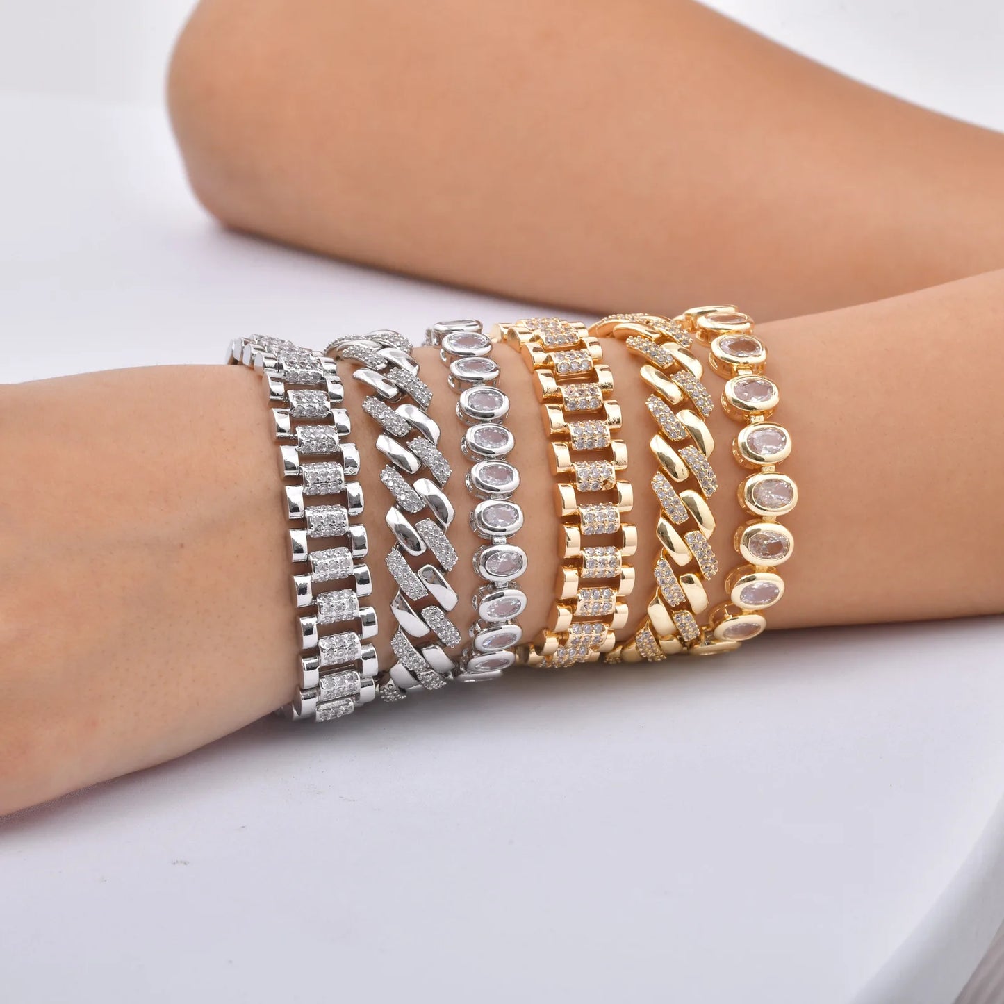 14K Gold Plated Paperclip Chain Bracelet with Cubic Zirconia Chunky Adjustable Link Jewelry for Women
