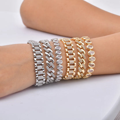 14K Gold Plated Paperclip Chain Bracelet with Cubic Zirconia Chunky Adjustable Link Jewelry for Women