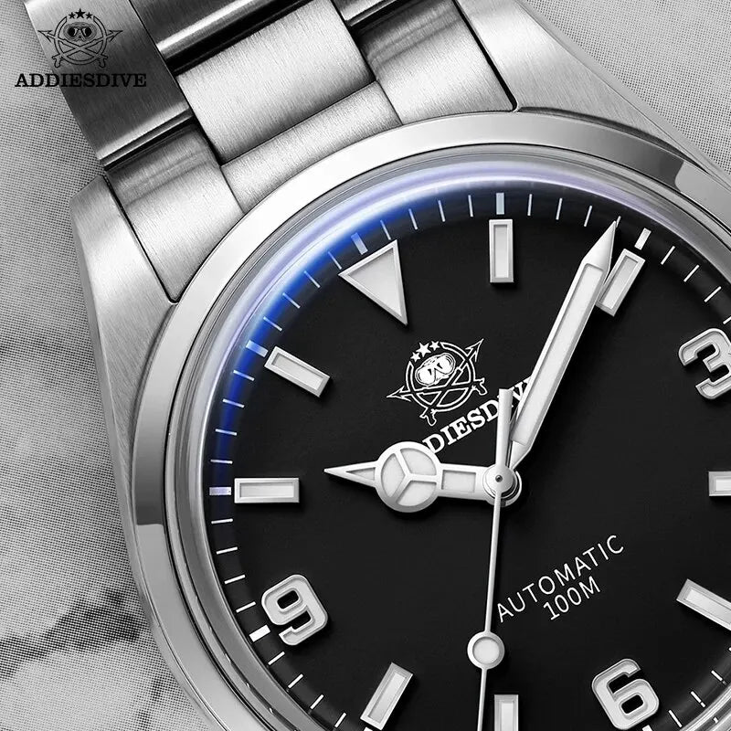 ADDIESDIVE Luxury Men’s Automatic Watch — BGW9 Luminous Bubble Mirror, Sapphire Glass, 100M Waterproof Steel Analog Timepiece