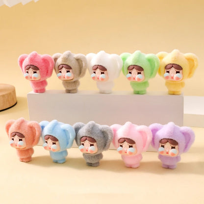1/9PCS Labubu Cartoon Mini Flocking Doll Pendant – Cute DIY Kawaii Toy Gift Accessories