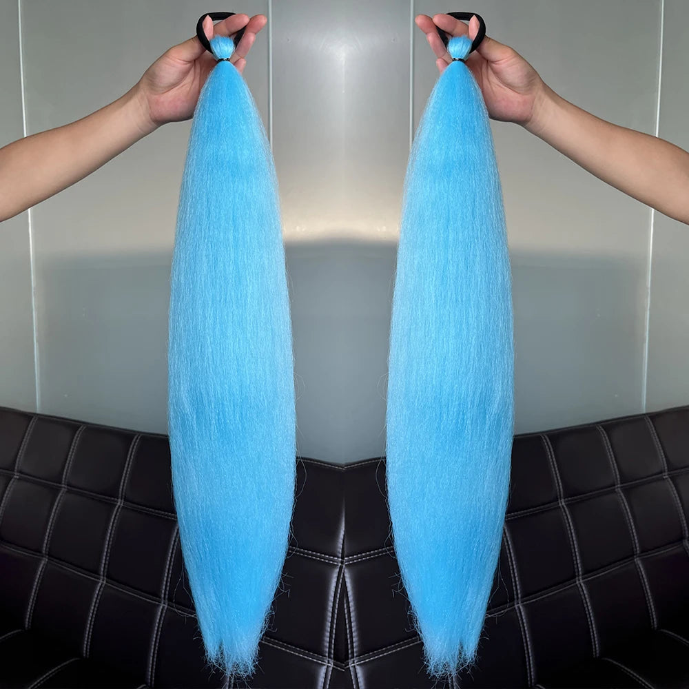 Synthetic Colorful Ponytail Extensions – Long Straight Braided Hairpieces with Rubber Band for Women