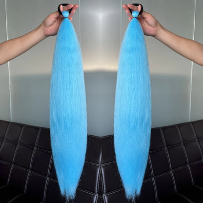 2PCS Synthetic Straight Ponytail Hair Extensions – Colorful Braiding with Elastic Hair Tie for Women
