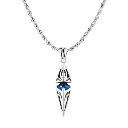 Stylish Blue Stone Necklace – Geometric Stainless Steel Pendant for Men & Women, Perfect Valentine's & Birthday Gift