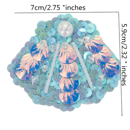 Marine Series Rhinestone Patches - Handmade Shell Starfish Seahorse Leaf Beaded Sewing Appliques for DIY Clothing