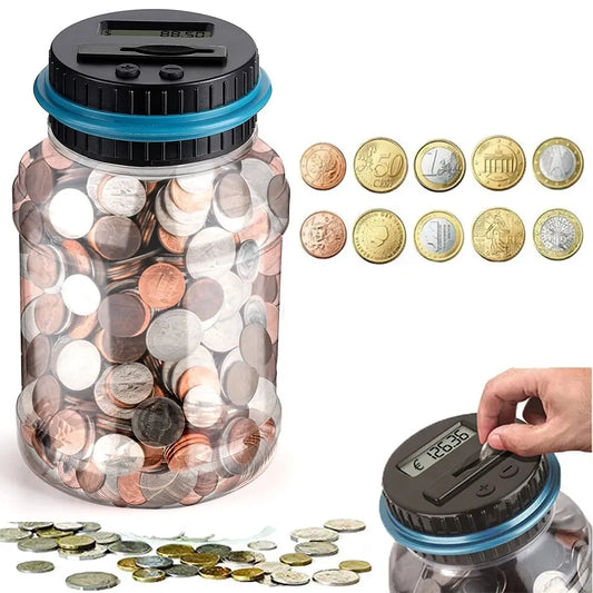 Electronic Piggy Bank Coin Counter - Digital LCD Counting Money Saving Jar for USD, EURO, Coin Storage Box - Perfect Money Gift Idea