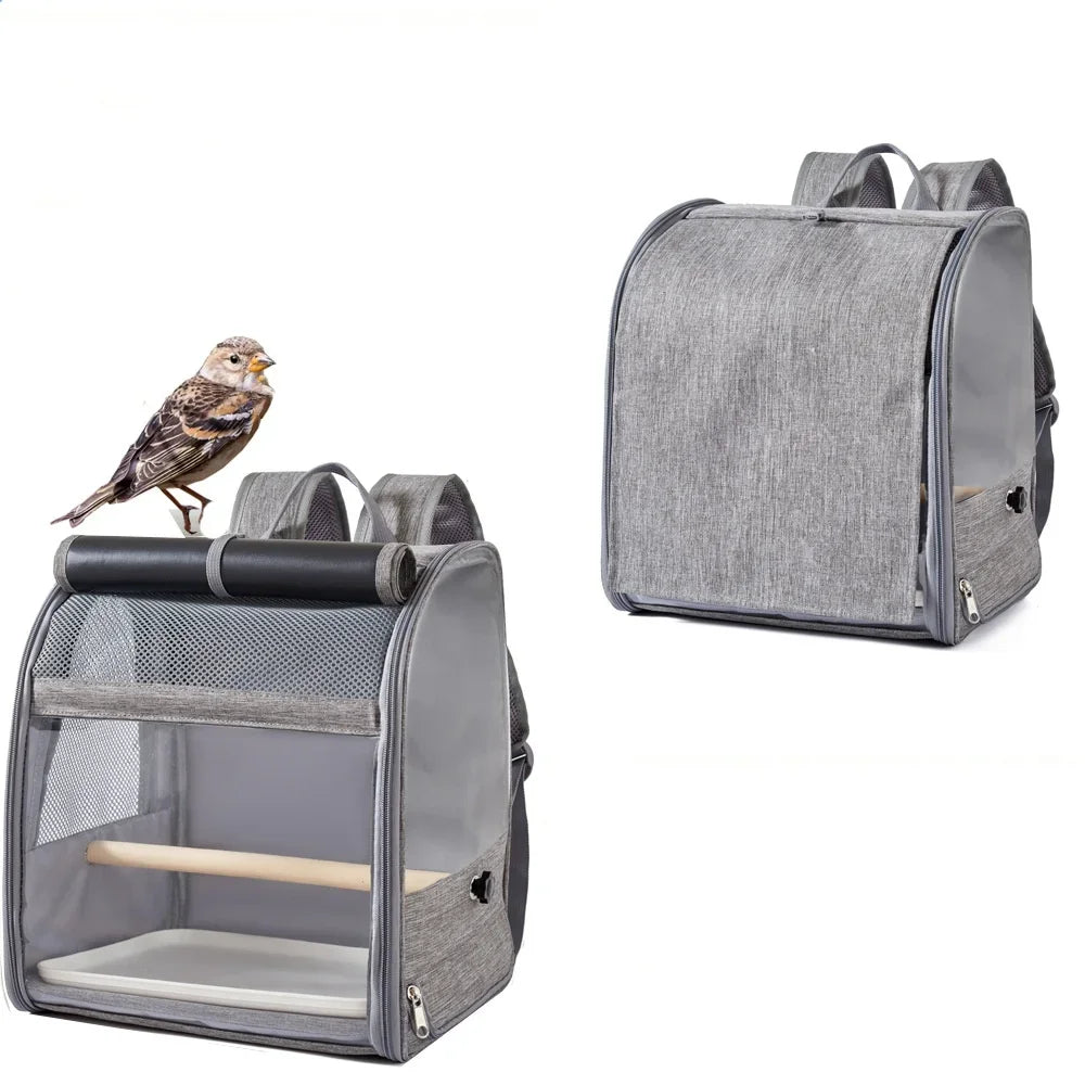 Portable Bird Carrier Backpack - Breathable Travel Cage with Perch & Tray for Cockatiels, Parrots & Small Birds