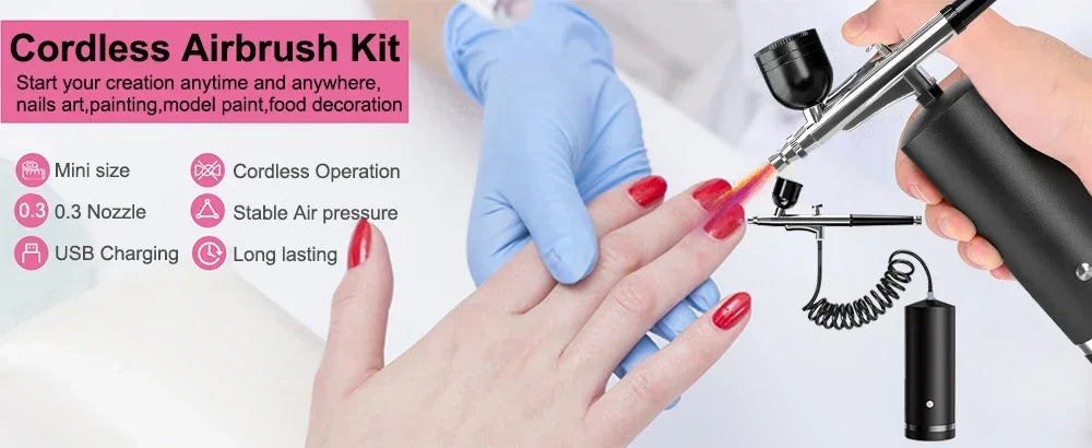 Portable Wireless Airbrush Kit — Handheld Electric Spray Gun with Compressor for Coloring, Tattoo, Graffiti & Model Painting