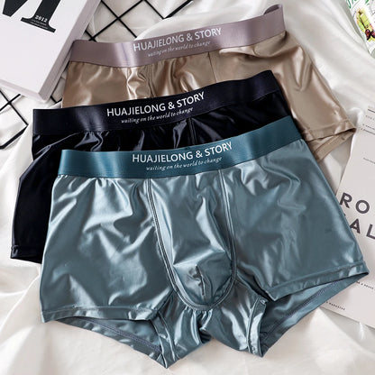 Men’s 3-Pack Ice Silk Satin Boxers, Luxury Smooth Breathable Mesh Crotch Underwear, Summer Cool Solid Fit Boxer Shorts