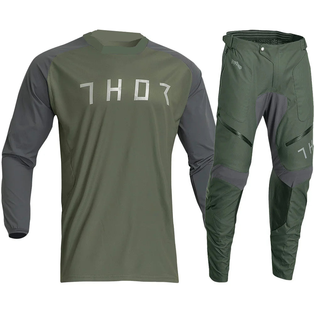 Thor 2026 Motorcycle Riding Set - Bleach Black Camo Off-Road Racing Gear Long Sleeve Jersey and Pants