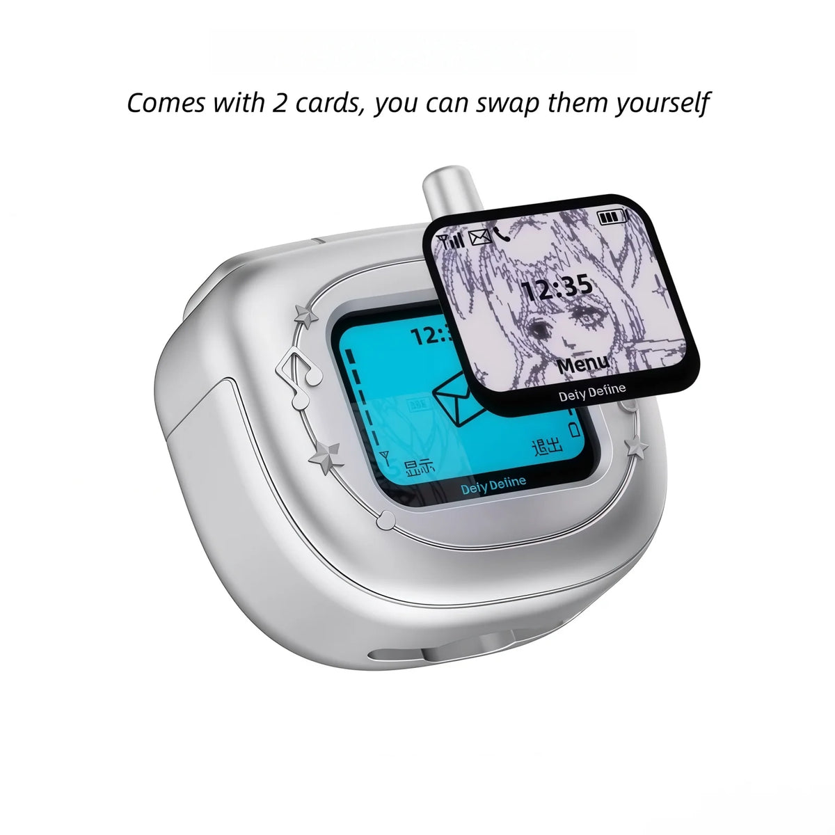 Retro Flip Phone AirPods Case - Y2K Matte Silver Earbuds Cover with Pendant Charm