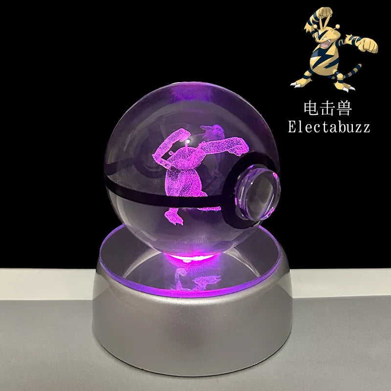 Pokémon 3D Crystal Ball LED Night Light – Pikachu Gengar Eevee Mewtwo Pokéball Base Lamp Kids Birthday & Home Decor Gift