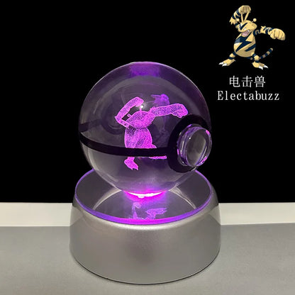 Pokémon 3D Crystal Ball LED Night Light – Pikachu Gengar Eevee Mewtwo Pokéball Base Lamp Kids Birthday & Home Decor Gift