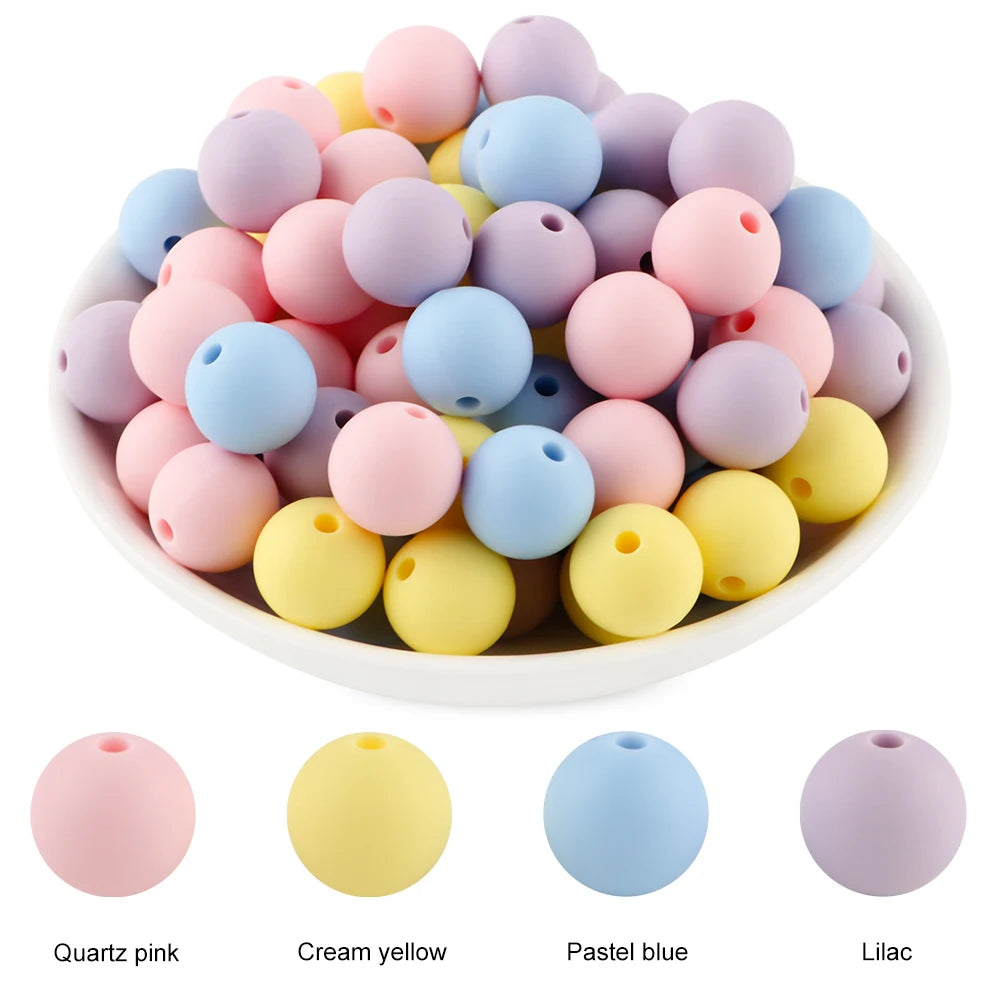 50Pcs Silicone Spacer Beads - 9/12/15mm Round Loose Beads for DIY Necklace Bracelet Jewelry Making