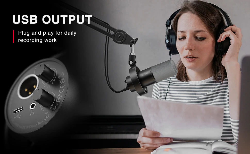 FIFINE K688W Dynamic USB/XLR Microphone — Recording Mic for PC with Gain Knob, Touch Mute, Headphone Jack, Streaming & Sound Card Use