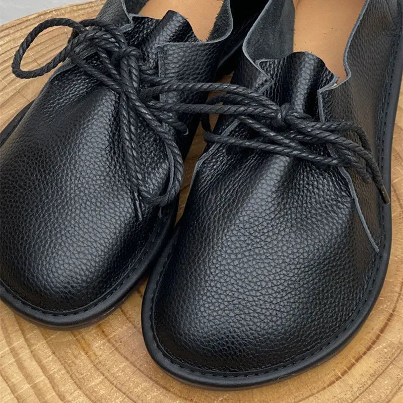 Barefoot Retro Handmade Genuine Leather Women’s Shoes – Soft Sole Wide Toe Flat Casual Lace-Up Footwear, Size 43