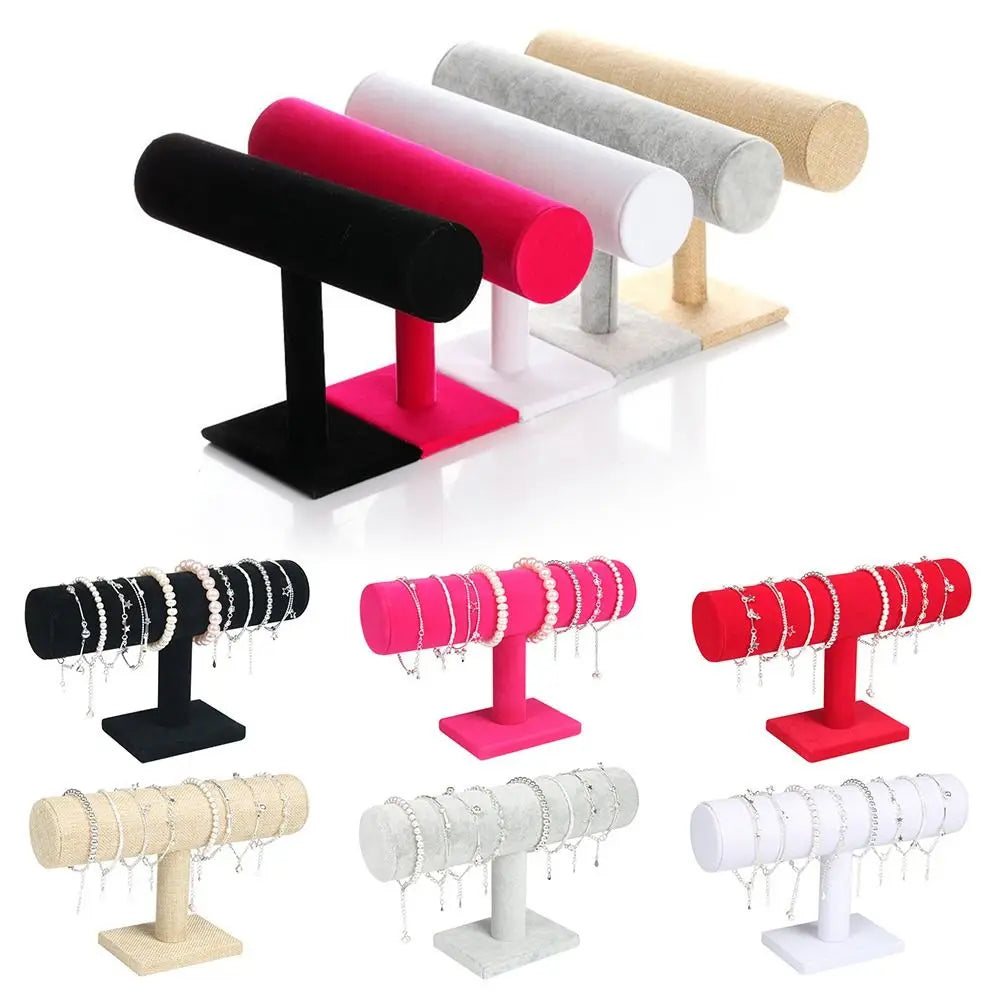 6-Color Upright Velvet Bracelet & Chain Watch Display Rack – Hard Jewelry Organizer Stand Holder