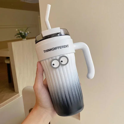 860ML Stainless Steel Coffee Cup – Outdoor Thermo Water Bottle with Straw, Vacuum Flask for Cold & Hot Drinks
