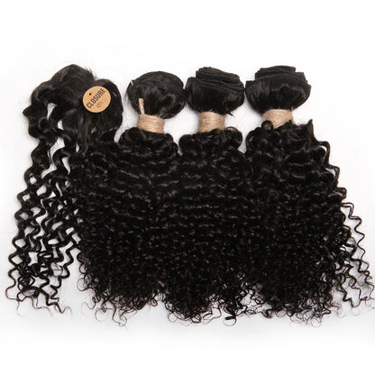 Kinky Curly Human Hair Bundles with Closure – Short Indian Hair Bundles with Circular Closure