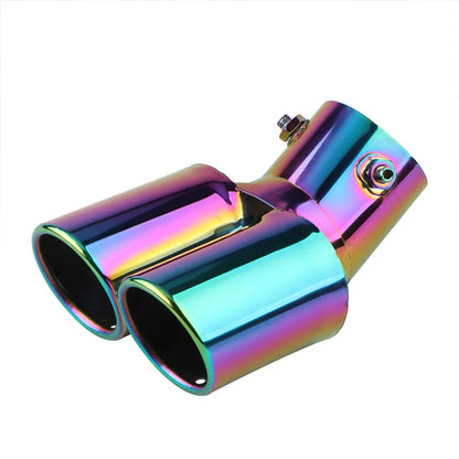 2.5" Chrome Tail Pipe Exhaust Trim, Stainless Steel Double Outlet Muffler for Car Styling - Curved Inlet Decoration