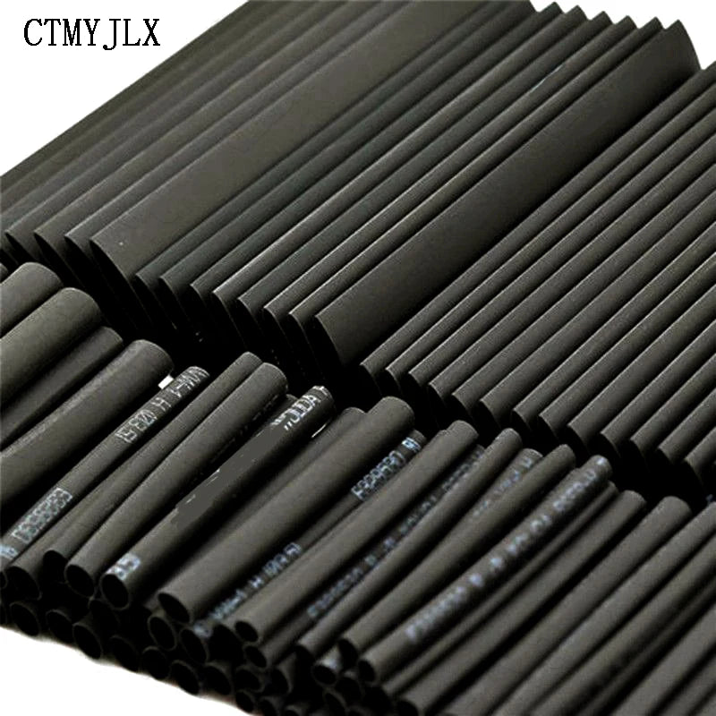127PCS Thermoresistant Black Heat Shrink Tubing Kit - 2:1 Polyolefin Sleeving for Wire & Cable Protection
