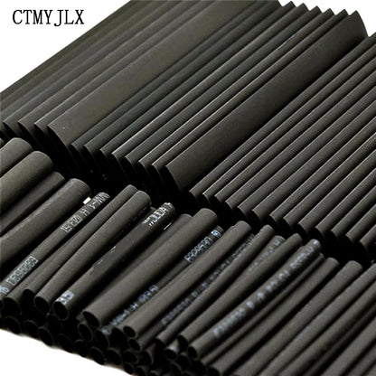 127PCS Thermoresistant Black Heat Shrink Tubing Kit - 2:1 Polyolefin Sleeving for Wire & Cable Protection
